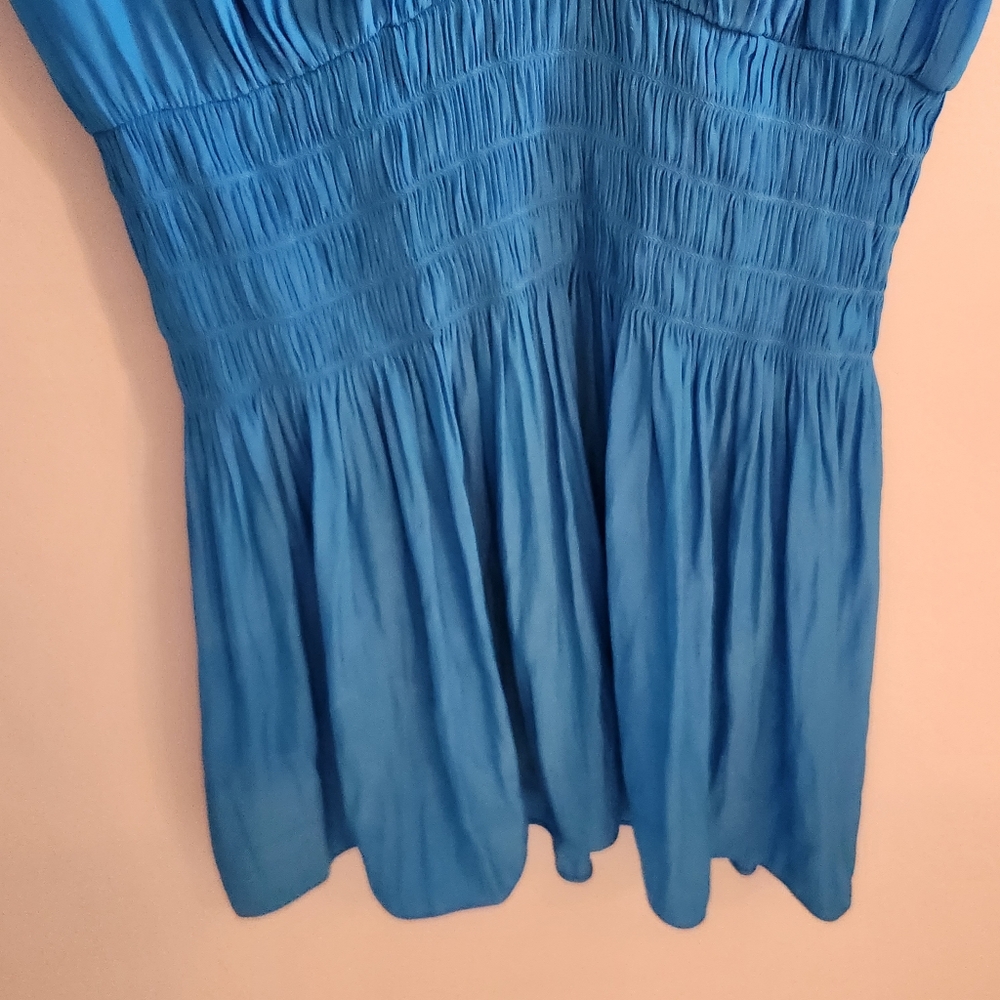 Ramy Brooke Blue Jacqueline Smocked Mini Dress Size Medium - Picture 3 of 11